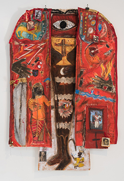 Clara Morera, The Preboste Juan (King Juan), 2017, mixed media on canvas, 72 x 48 inches.